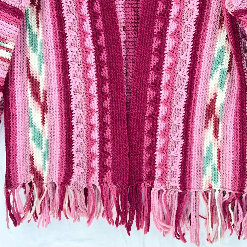 Honeybea Upcycled Vintage Afghan Sweater Cardigan OS Pink - Picture 5 of 13